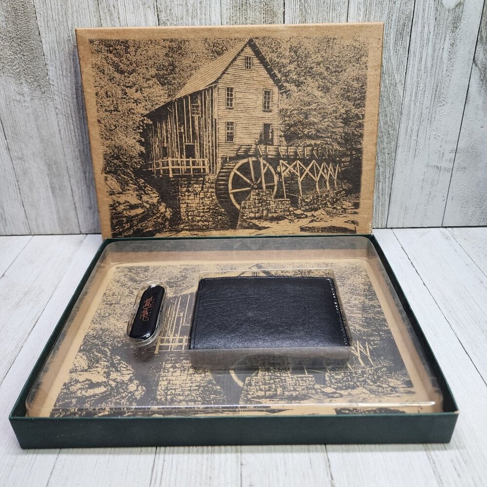 Ash Creek Trading Pocket Wallet and Knife Men's Gift Set Leather Black